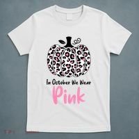 In October We Wear Pink Cheetah Pumpkin Breast Cancer T-Shirt thumb 5