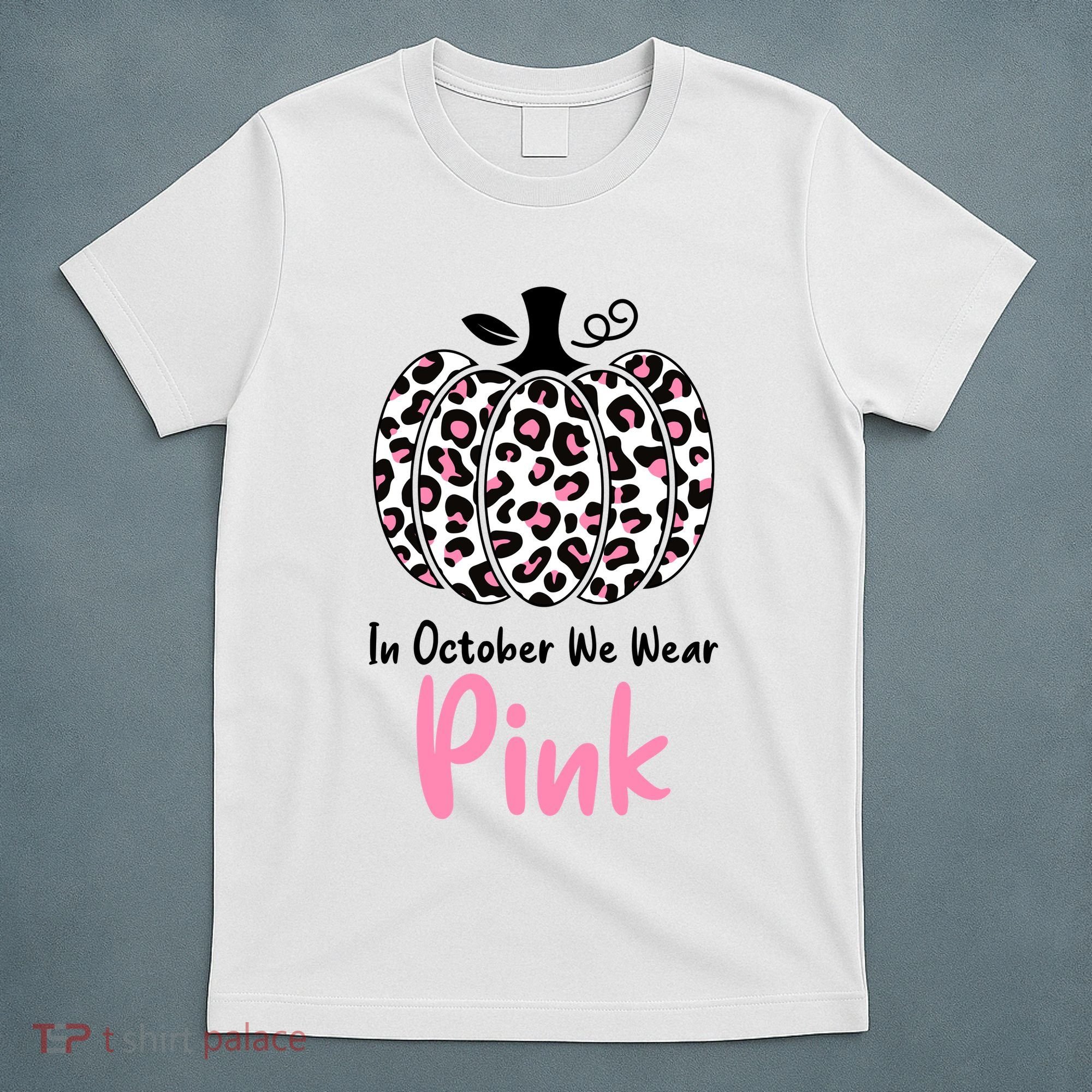 In October We Wear Pink Cheetah Pumpkin Breast Cancer T-Shirt