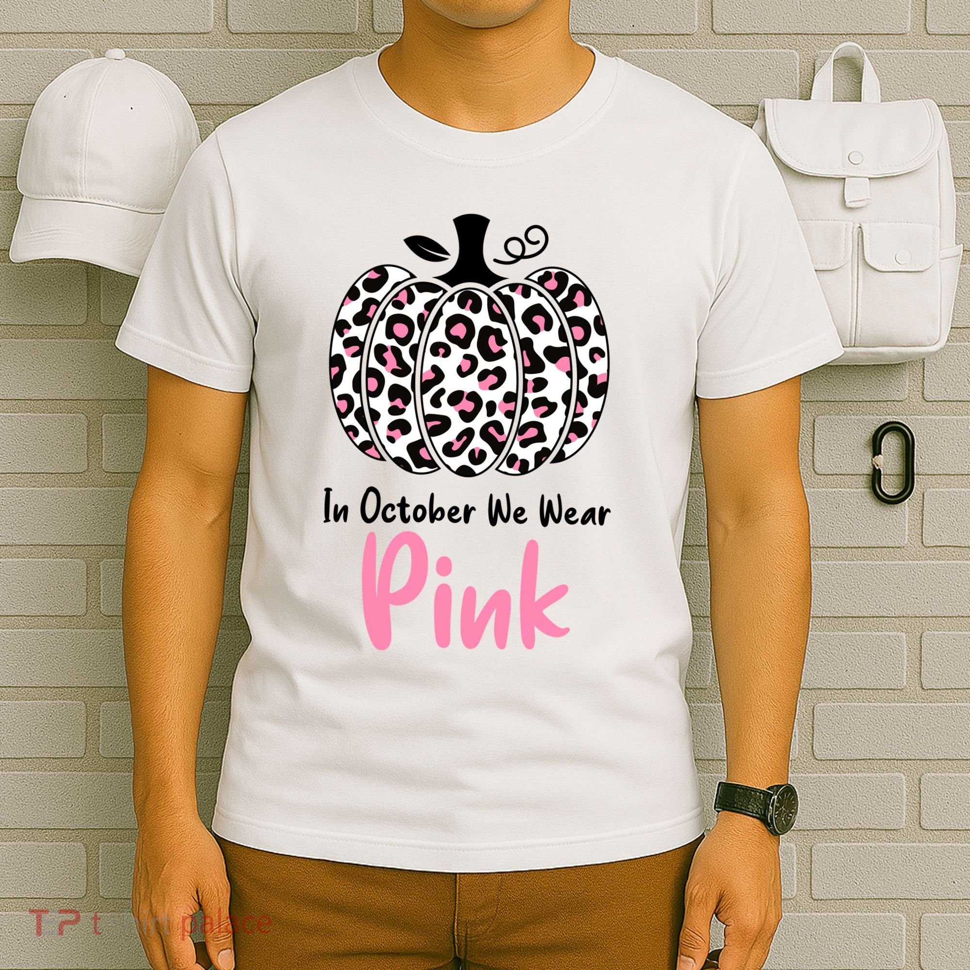 In October We Wear Pink Cheetah Pumpkin Breast Cancer T-Shirt