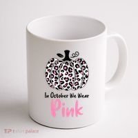 In October We Wear Pink Cheetah Pumpkin Breast Cancer Coffee Mug thumb 1