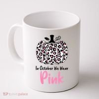 In October We Wear Pink Cheetah Pumpkin Breast Cancer Coffee Mug thumb 0