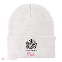 In October We Wear Pink Cheetah Pumpkin Breast Cancer Beanie thumb 0