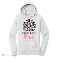 In October We Wear Pink Cheetah Pumpkin Breast Cancer Women's Hoodie thumb 0