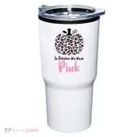 In October We Wear Pink Cheetah Pumpkin Breast Cancer Tumbler thumb 0