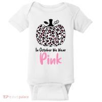 In October We Wear Pink Cheetah Pumpkin Breast Cancer Baby Bodysuit thumb 0