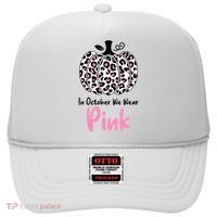 In October We Wear Pink Cheetah Pumpkin Breast Cancer Hat thumb 0
