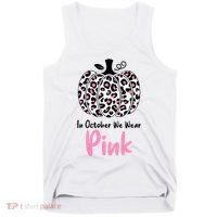 In October We Wear Pink Cheetah Pumpkin Breast Cancer Tank Top thumb 0