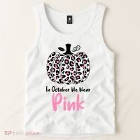 In October We Wear Pink Cheetah Pumpkin Breast Cancer Tank Top thumb 2