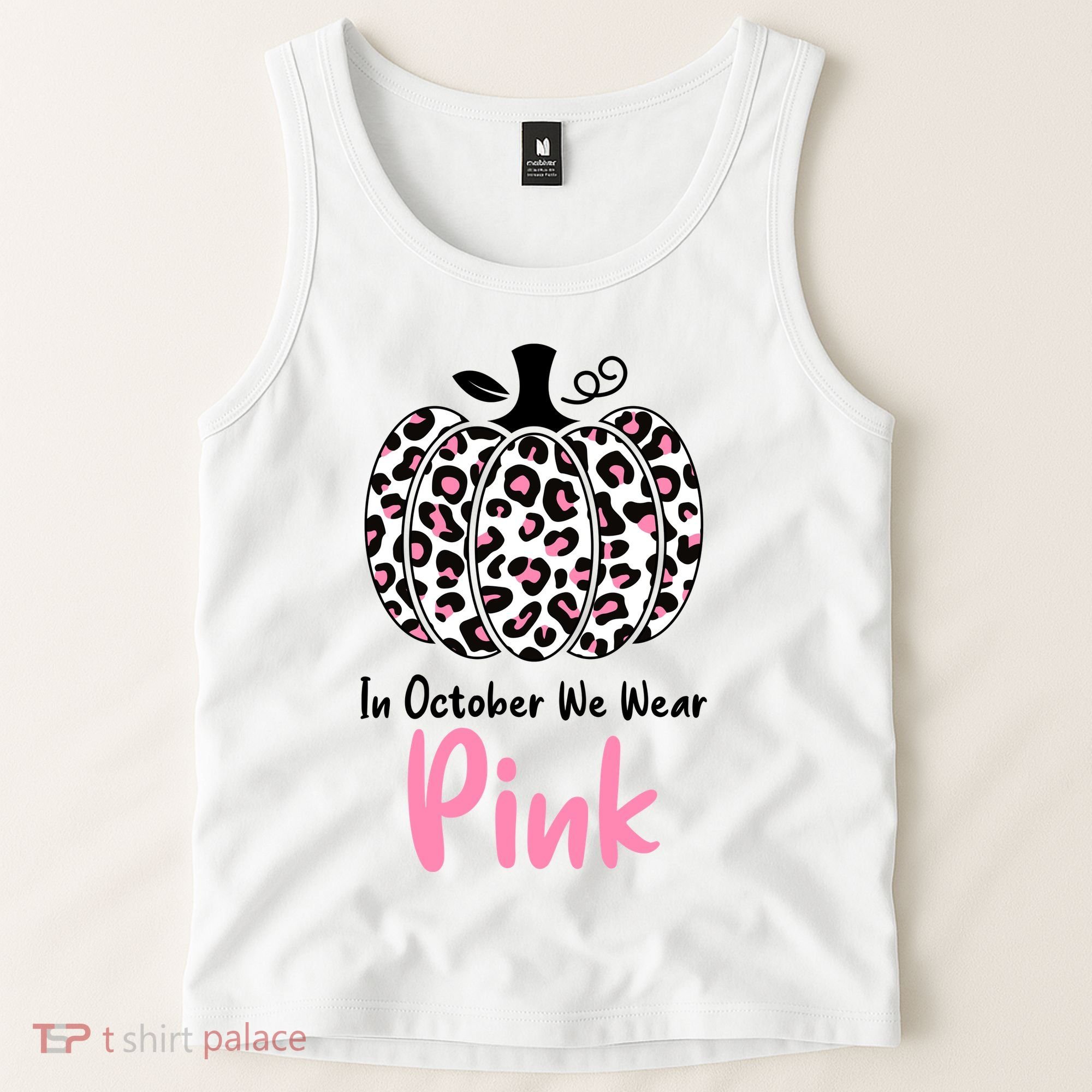 In October We Wear Pink Cheetah Pumpkin Breast Cancer Tank Top