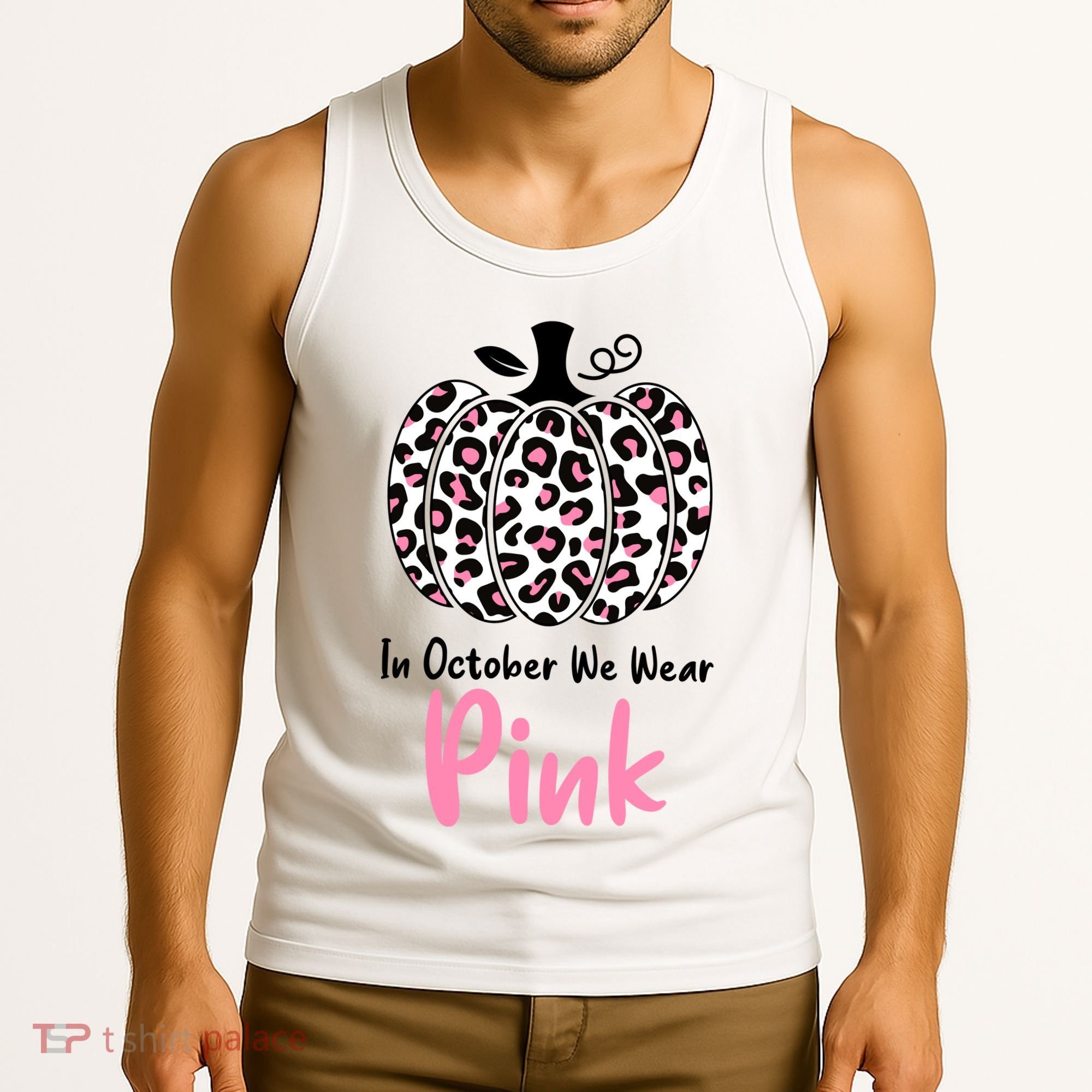 In October We Wear Pink Cheetah Pumpkin Breast Cancer Tank Top