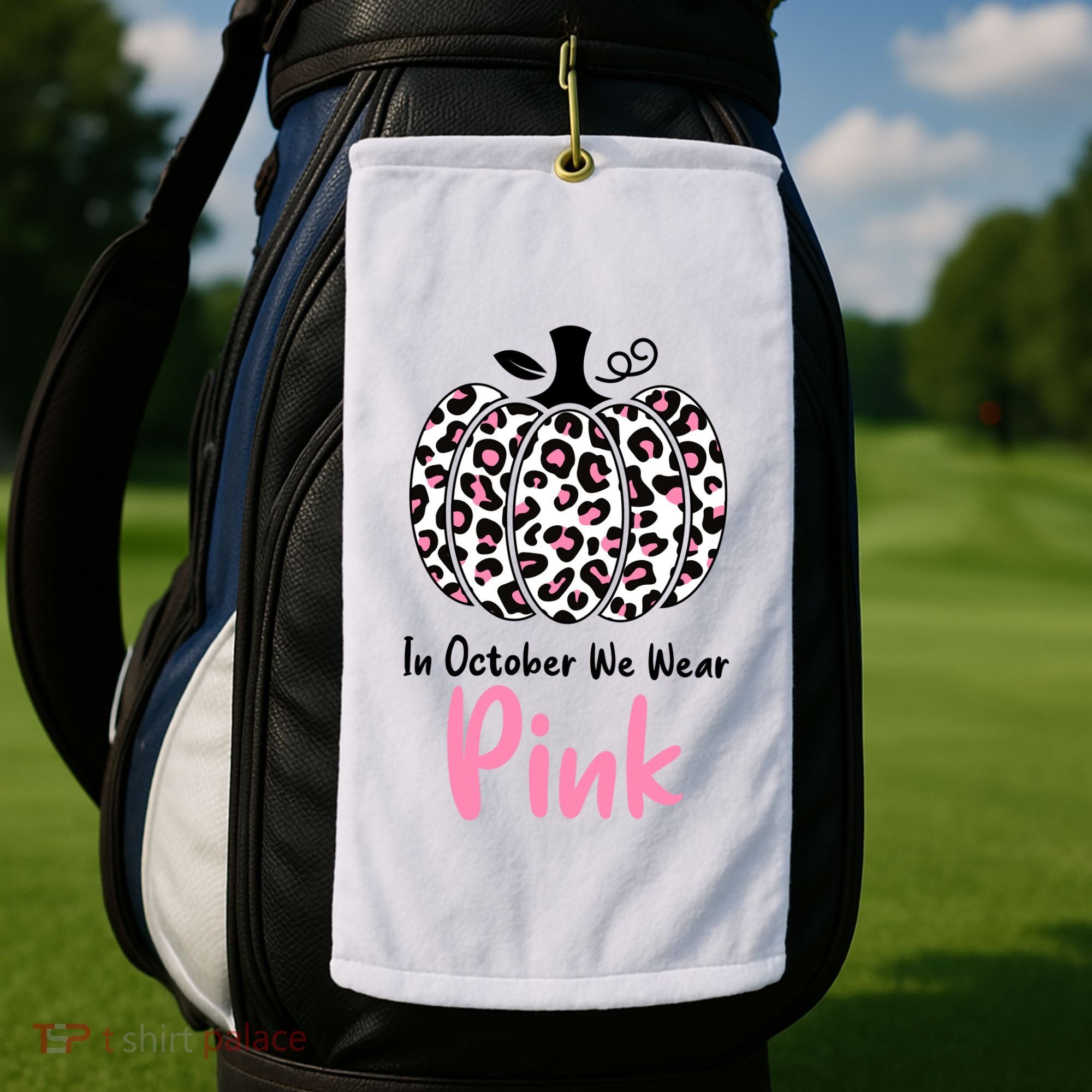 In October We Wear Pink Cheetah Pumpkin Breast Cancer Golf Towel