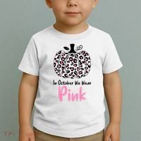 In October We Wear Pink Cheetah Pumpkin Breast Cancer Toddler T-Shirt thumb 2