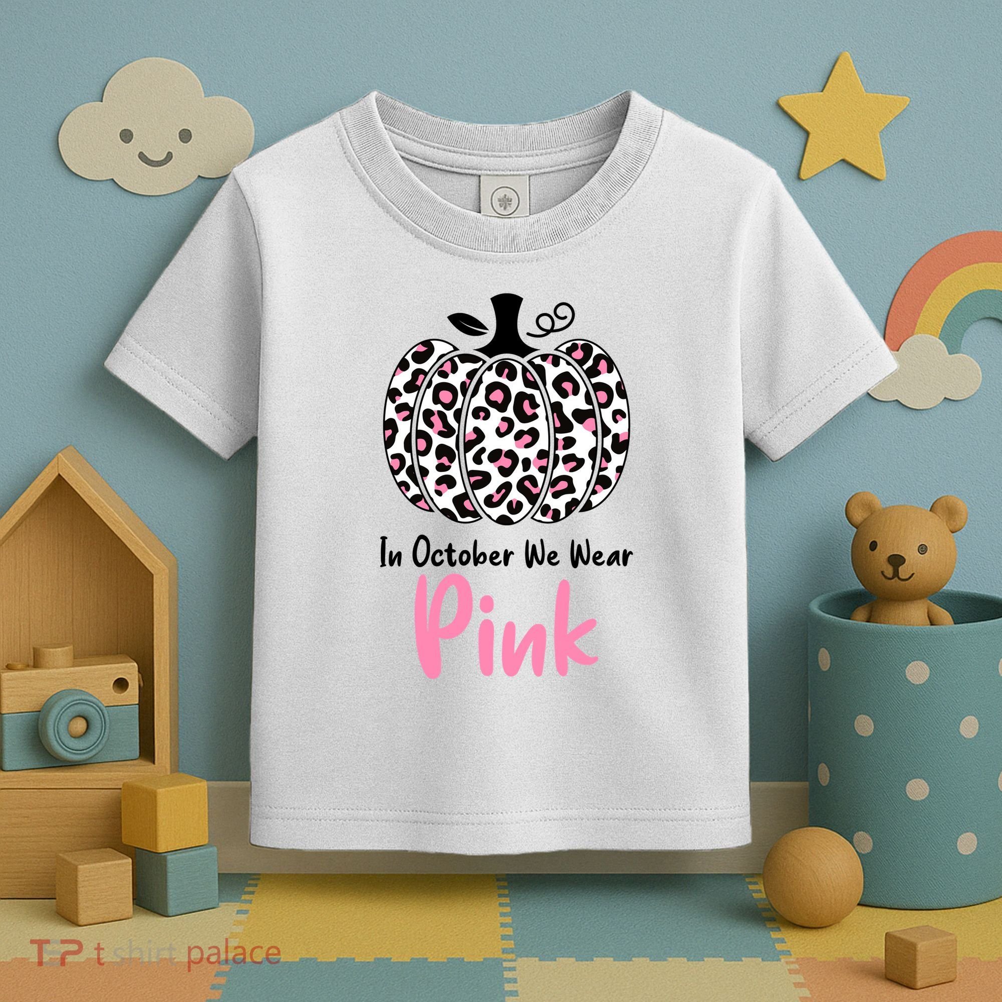 In October We Wear Pink Cheetah Pumpkin Breast Cancer Toddler T-Shirt