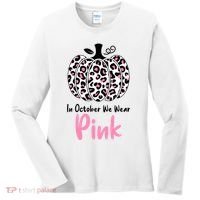 In October We Wear Pink Cheetah Pumpkin Breast Cancer Women's Long Sleeve Shirt thumb 0