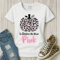 In October We Wear Pink Cheetah Pumpkin Breast Cancer Women's T-Shirt thumb 3