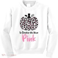 In October We Wear Pink Cheetah Pumpkin Breast Cancer Kids Sweatshirt thumb 0