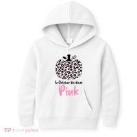 In October We Wear Pink Cheetah Pumpkin Breast Cancer Kids Hoodie thumb 0