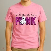 In October We Wear Pink Breast Cancer Awareness Halloween T-Shirt thumb 3