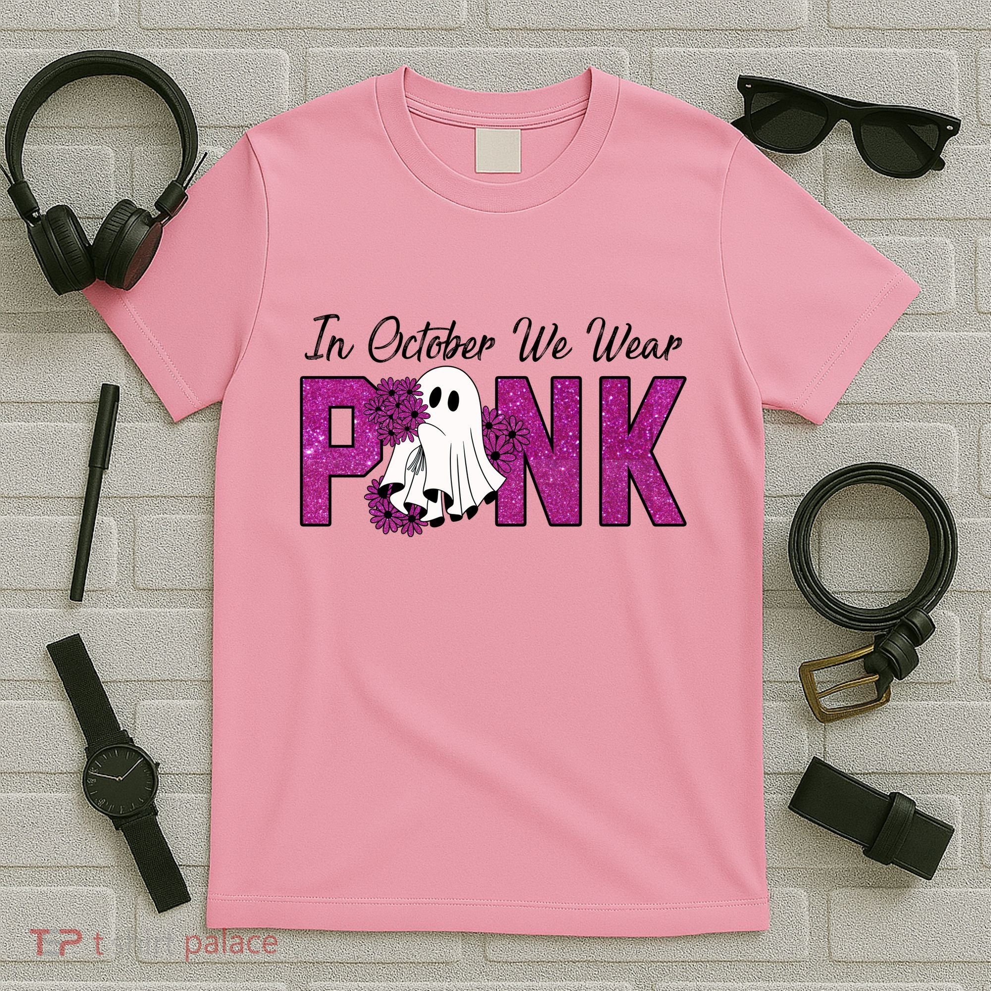 In October We Wear Pink Breast Cancer Awareness Halloween T-Shirt