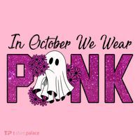 In October We Wear Pink Breast Cancer Awareness Halloween T-Shirt thumb 7