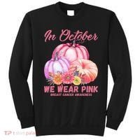 In October We Wear Pink Breast Cancer Awareness Pumpkin Patch Sweatshirt thumb 0