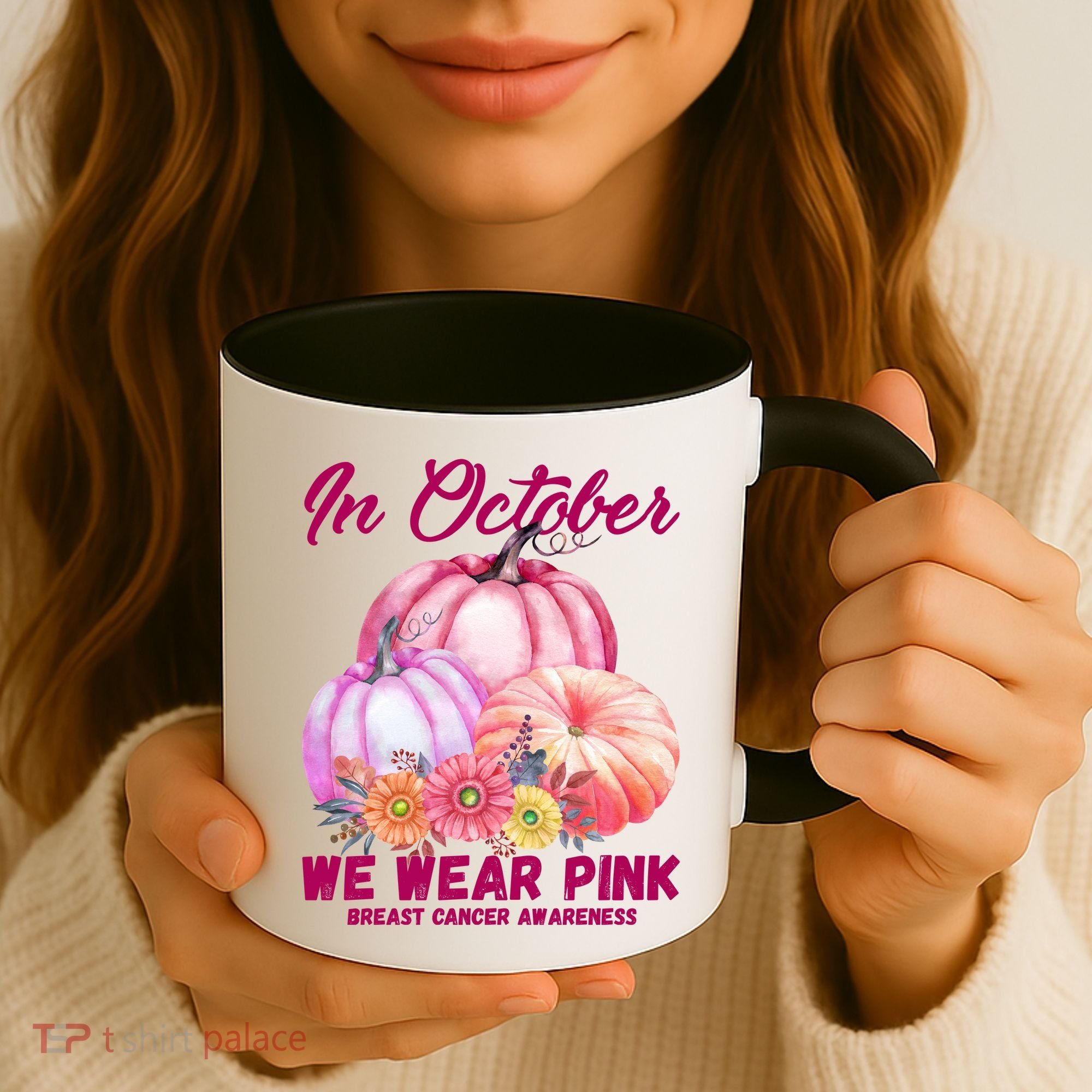 In October We Wear Pink Breast Cancer Awareness Pumpkin Patch Coffee Mug