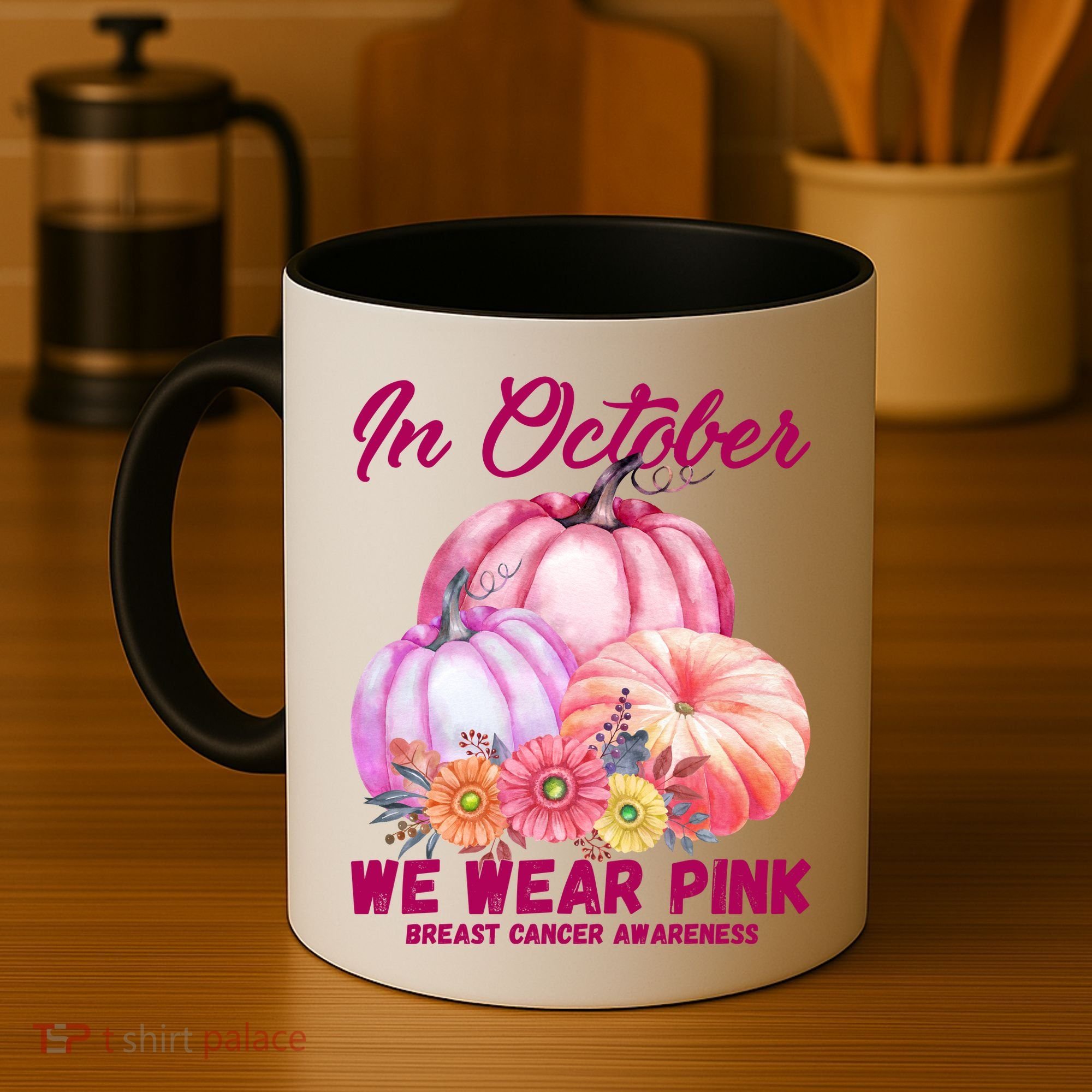 In October We Wear Pink Breast Cancer Awareness Pumpkin Patch Coffee Mug
