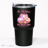 In October We Wear Pink Breast Cancer Awareness Pumpkin Patch Tumbler thumb 0