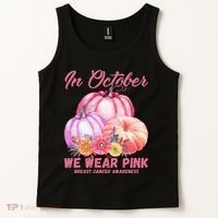 In October We Wear Pink Breast Cancer Awareness Pumpkin Patch Tank Top thumb 2
