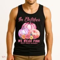 In October We Wear Pink Breast Cancer Awareness Pumpkin Patch Tank Top thumb 3