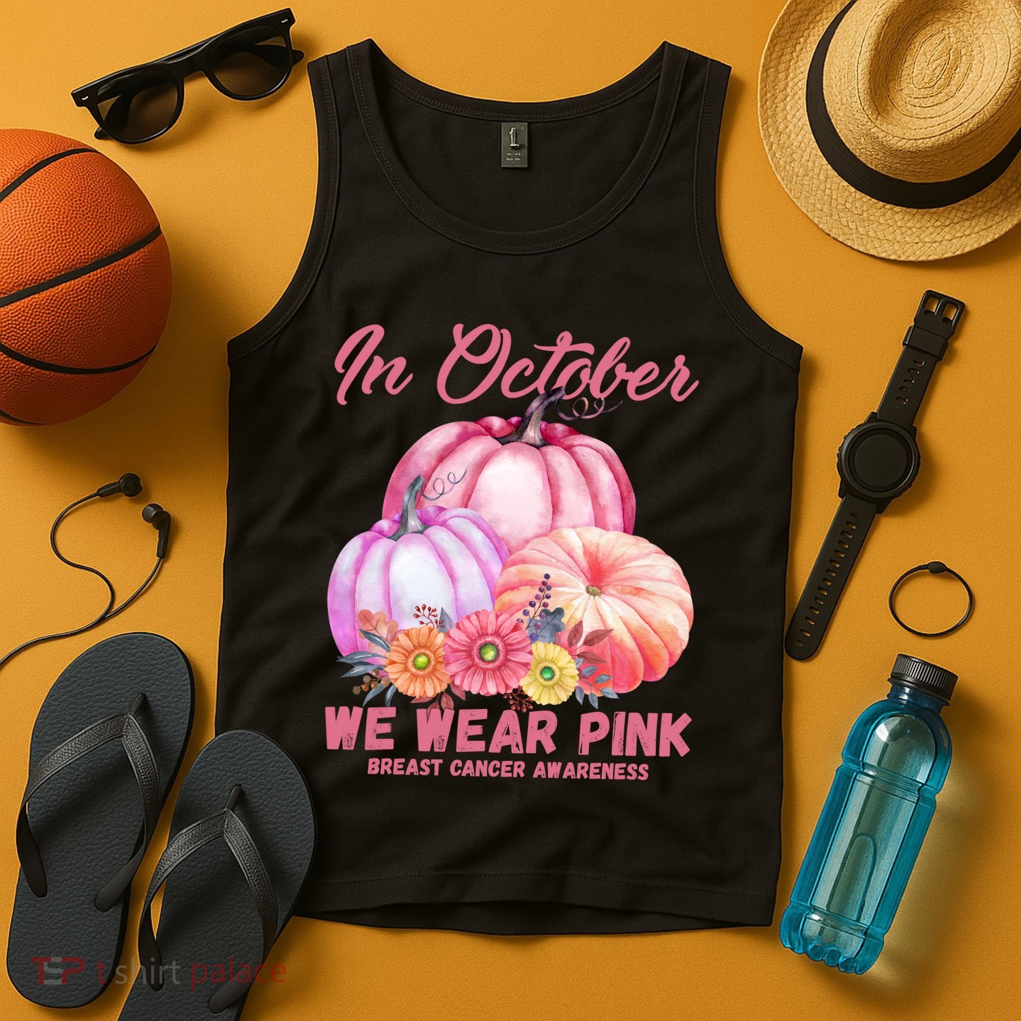In October We Wear Pink Breast Cancer Awareness Pumpkin Patch Tank Top