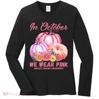 In October We Wear Pink Breast Cancer Awareness Pumpkin Patch Women's Long Sleeve Shirt thumb 0