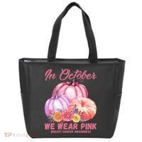 In October We Wear Pink Breast Cancer Awareness Pumpkin Patch Tote Bag thumb 0