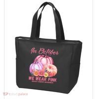 In October We Wear Pink Breast Cancer Awareness Pumpkin Patch Tote Bag thumb 3