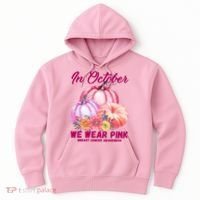 In October We Wear Pink Breast Cancer Awareness Pumpkin Patch Hoodie thumb 0