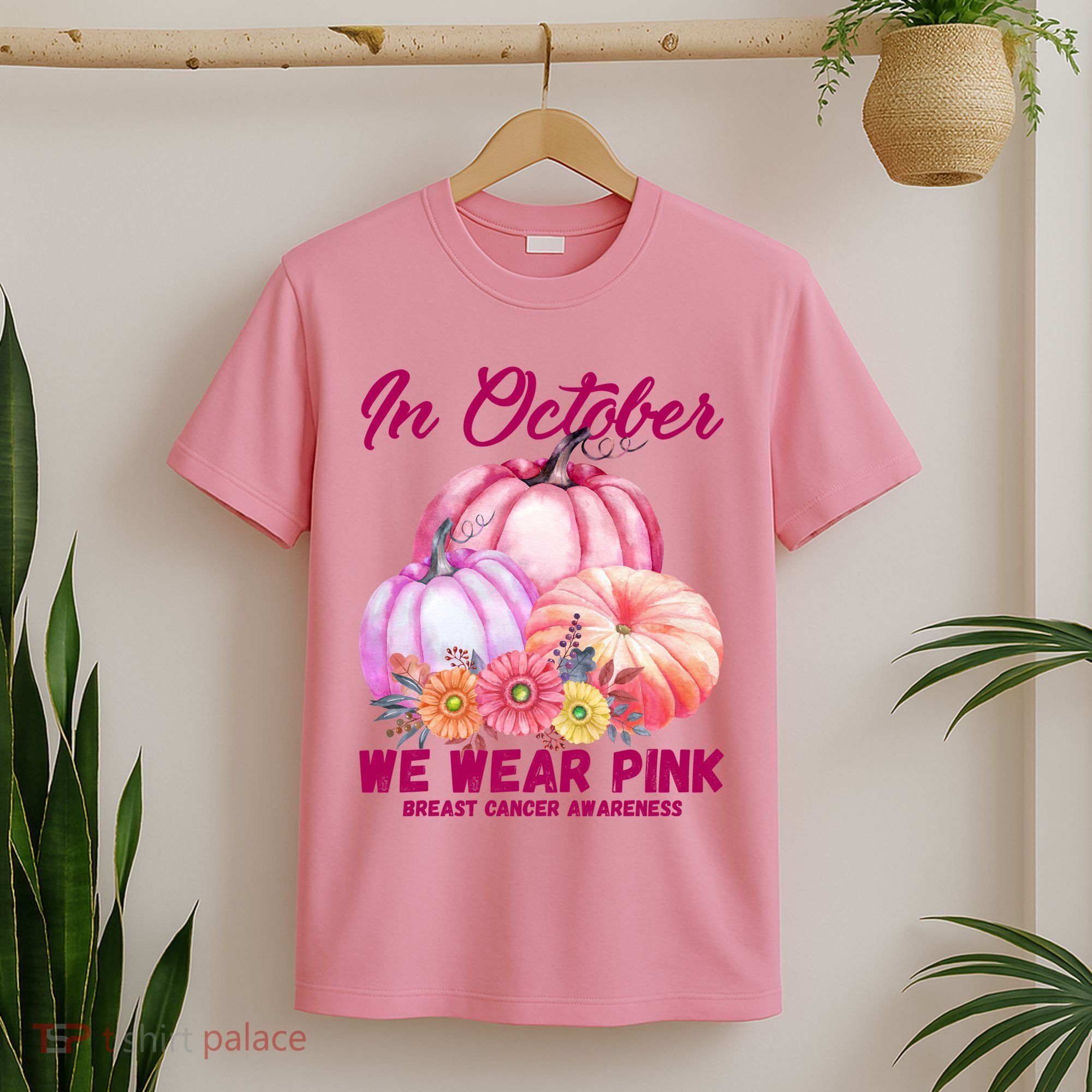 In October We Wear Pink Breast Cancer Awareness Pumpkin Patch T-Shirt