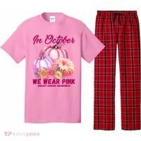 In October We Wear Pink Breast Cancer Awareness Pumpkin Patch Pajama Set thumb 0