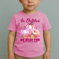 In October We Wear Pink Breast Cancer Awareness Pumpkin Patch Toddler T-Shirt thumb 2