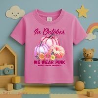 In October We Wear Pink Breast Cancer Awareness Pumpkin Patch Toddler T-Shirt thumb 3