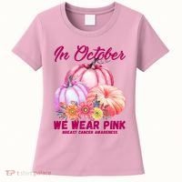 In October We Wear Pink Breast Cancer Awareness Pumpkin Patch Women's T-Shirt thumb 0