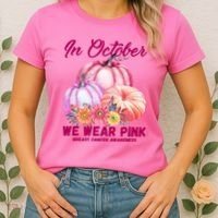 In October We Wear Pink Breast Cancer Awareness Pumpkin Patch Women's T-Shirt thumb 2