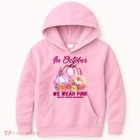 In October We Wear Pink Breast Cancer Awareness Pumpkin Patch Kids Hoodie thumb 0