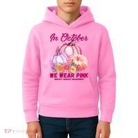 In October We Wear Pink Breast Cancer Awareness Pumpkin Patch Kids Hoodie thumb 4