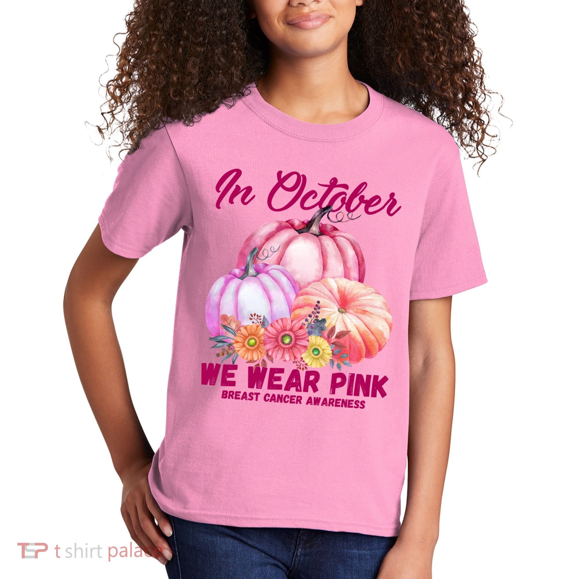 In October We Wear Pink Breast Cancer Awareness Pumpkin Patch Kids T-Shirt