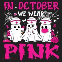 In October We Wear Nurse Ghost Halloween Breast Cancer Beanie thumb 2