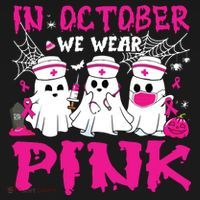 In October We Wear Nurse Ghost Halloween Breast Cancer Mousepad thumb 1