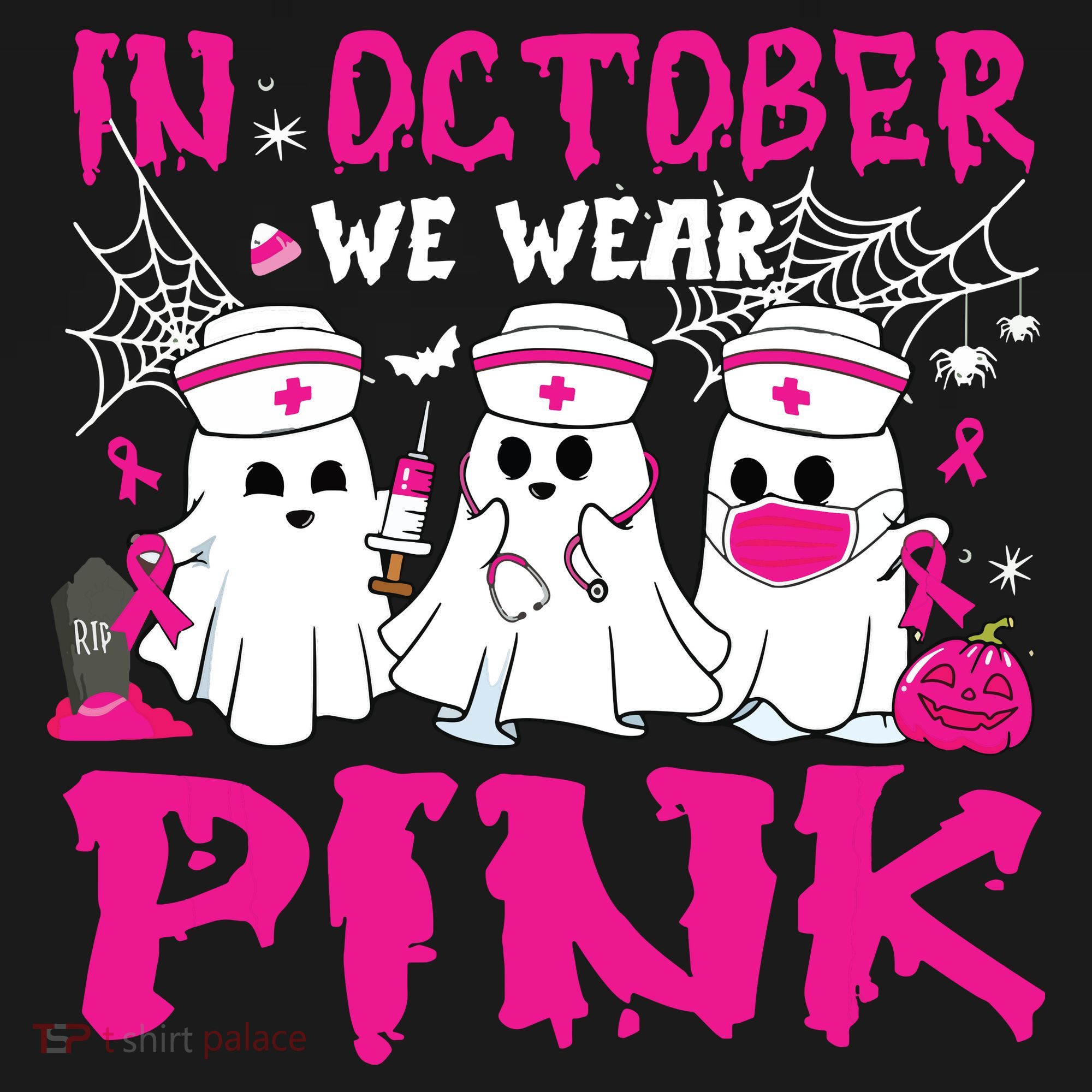 In October We Wear Nurse Ghost Halloween Breast Cancer Mousepad