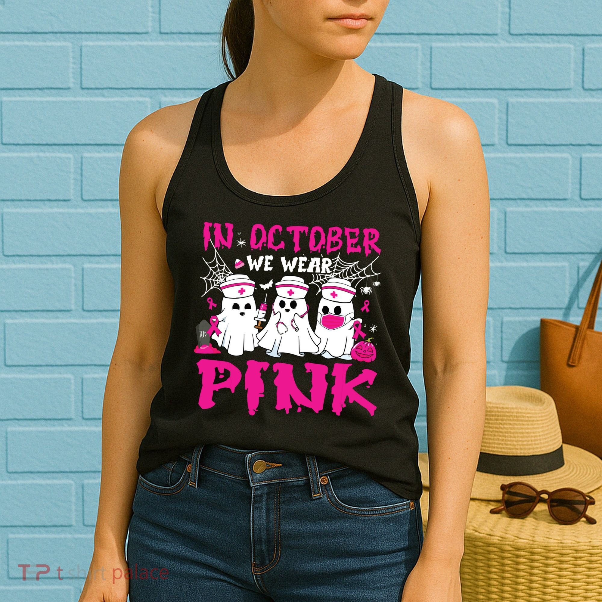 In October We Wear Nurse Ghost Halloween Breast Cancer Women's Tank Top