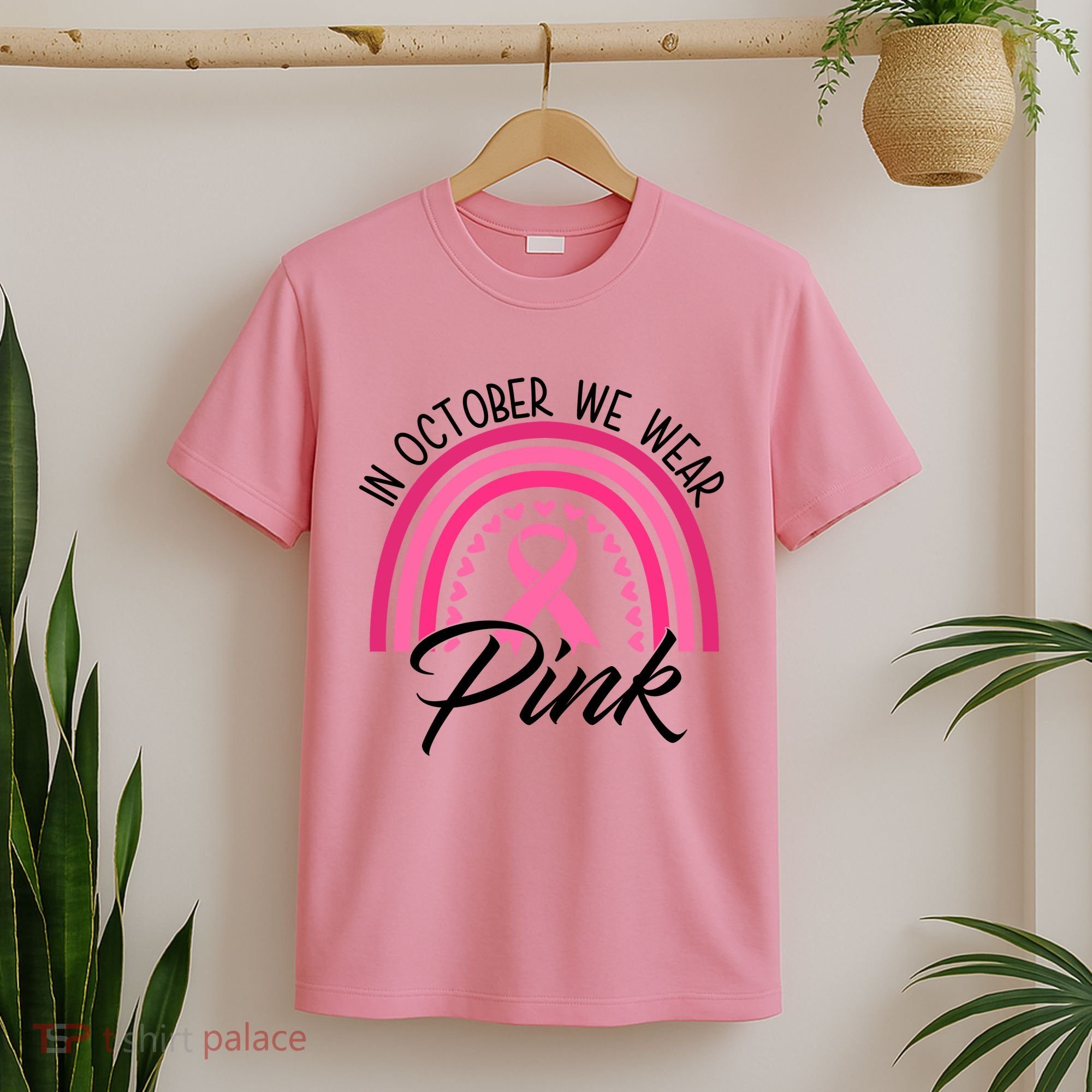 In October We Wear Pink Rainbow Ribbon Breast Cancer T-Shirt