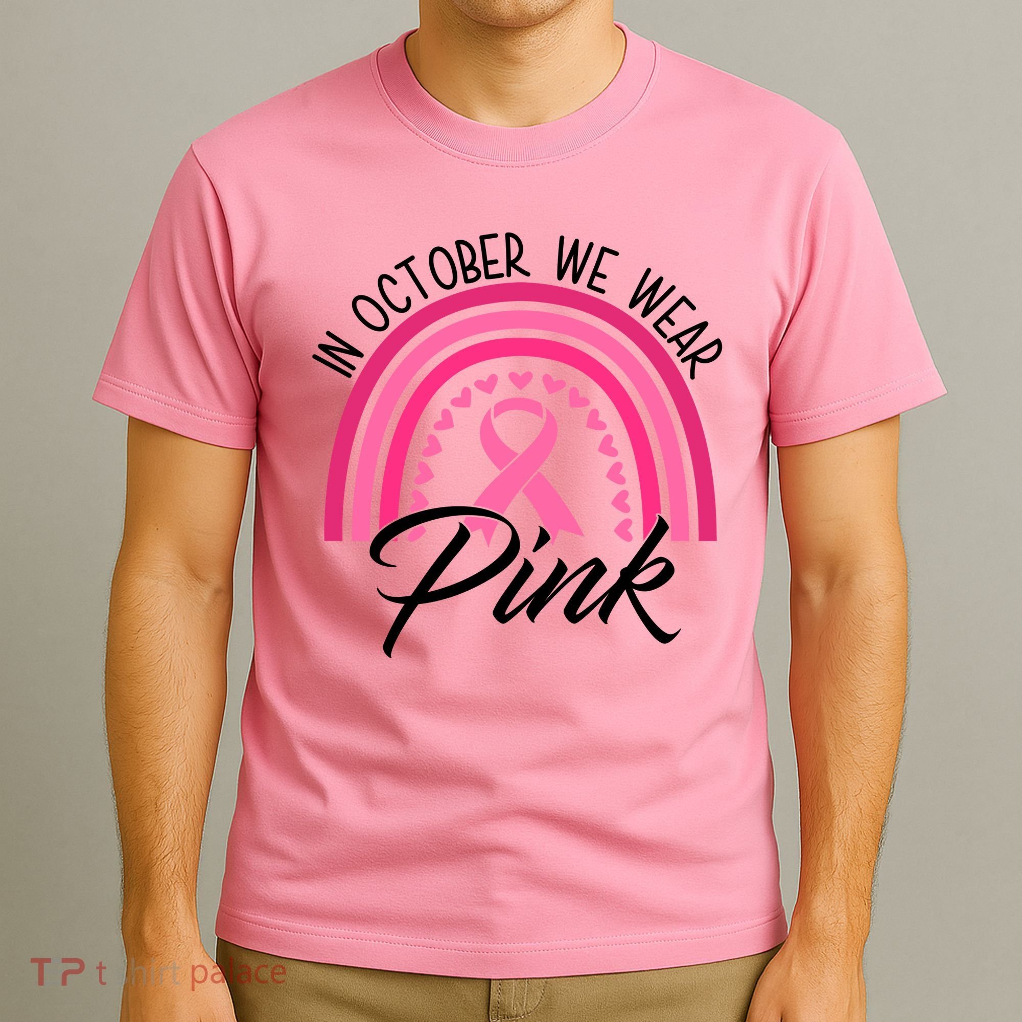 In October We Wear Pink Rainbow Ribbon Breast Cancer T-Shirt